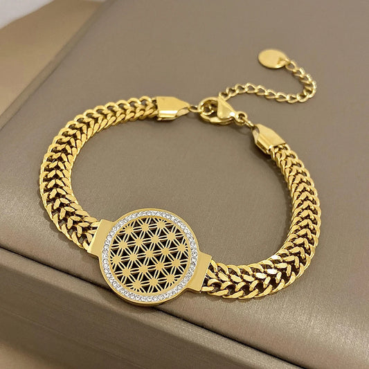 18K Gold Plated Portrait Coin Cuff Bracelet – Stainless Steel Wide Bangle