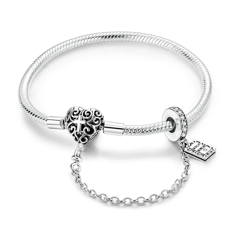 Elegant Heart Charm Bracelet – 925 Silver DIY Beads Jewelry