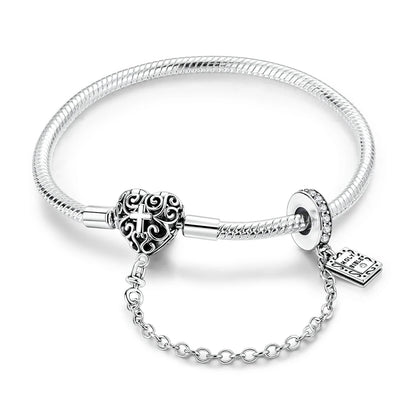 Elegant Heart Charm Bracelet – 925 Silver DIY Beads Jewelry