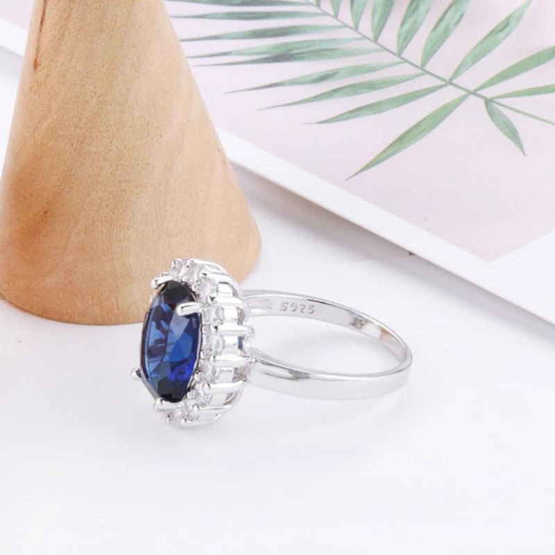 Sparkling Blue Zircon Engagement Ring – Classic Round Cut Women Jewelry