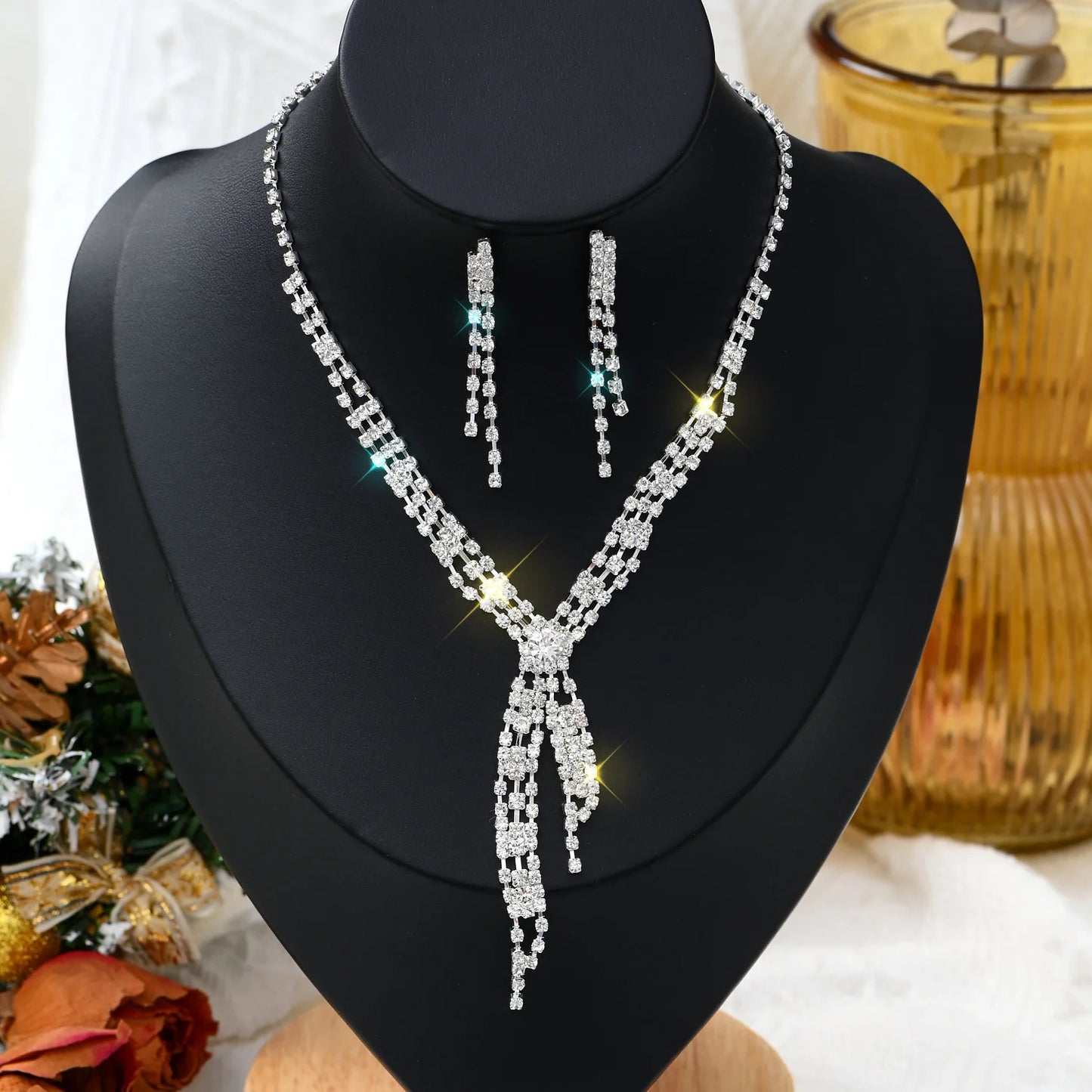 Copper Inlaid Claw Chain Jewelry Set – Necklace & Earrings for Women