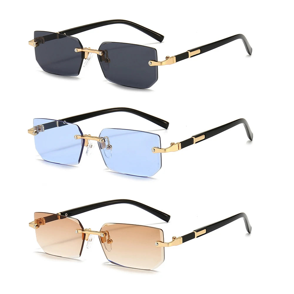 Small Rectangle Rimless Shades – Trendy Summer Unisex Sunglasses