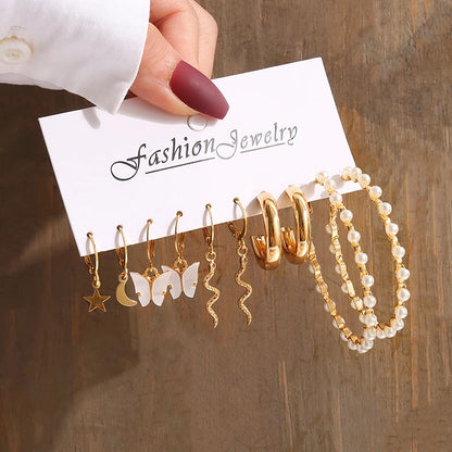 Square & Round Pearl Drop Earrings – Vintage Gold Fashion Jewelry Set