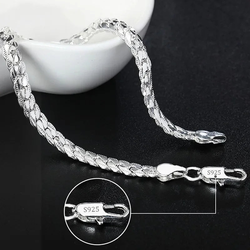 Elegant 925 Sterling Silver Charm Bracelet with Polished Geometric Design