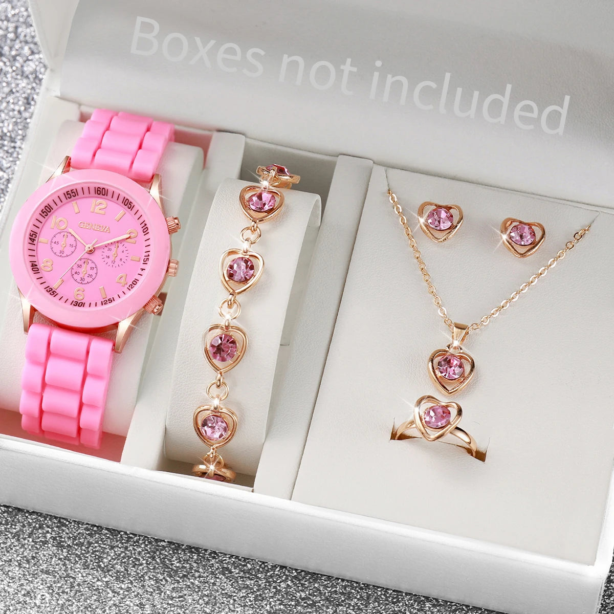Women’s Fashion Quartz Watch Set – Silicone Strap Jewelry Gift Collection