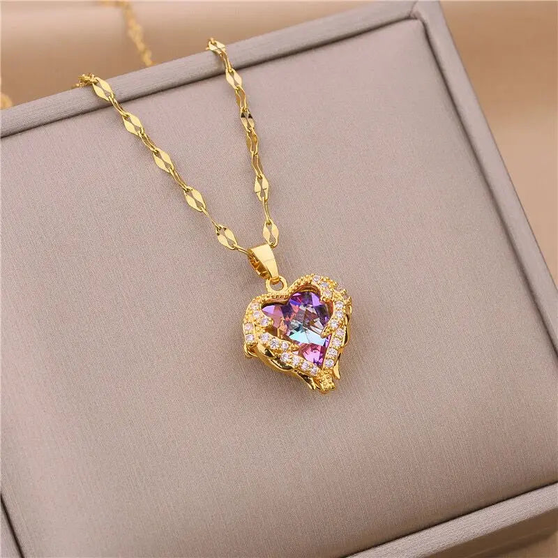 LUXURY OCEAN HEART CRYSTAL PENDANT NECKLACE