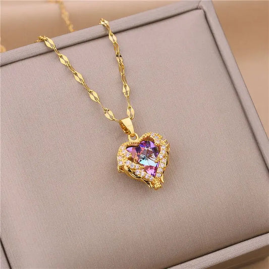 LUXURY OCEAN HEART CRYSTAL PENDANT NECKLACE