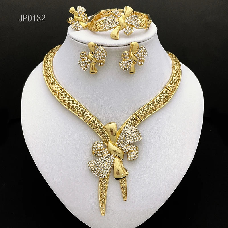 Premium Bow Jewelry Set – Elegant 4-Piece Gold-Tone Accessories for Women