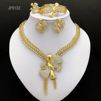 Premium Bow Jewelry Set – Elegant 4-Piece Gold-Tone Accessories for Women
