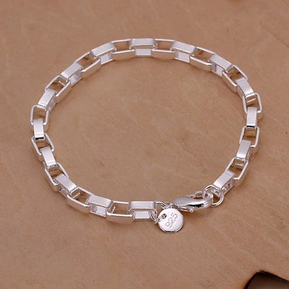 Elegant 925 Sterling Silver Charm Bracelet with Polished Geometric Design