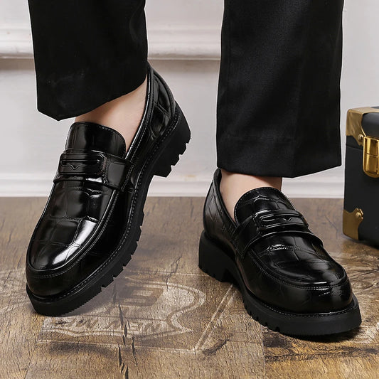 Minimalist Thick Sole Leather Shoes for Men – Height Boost Casual Style