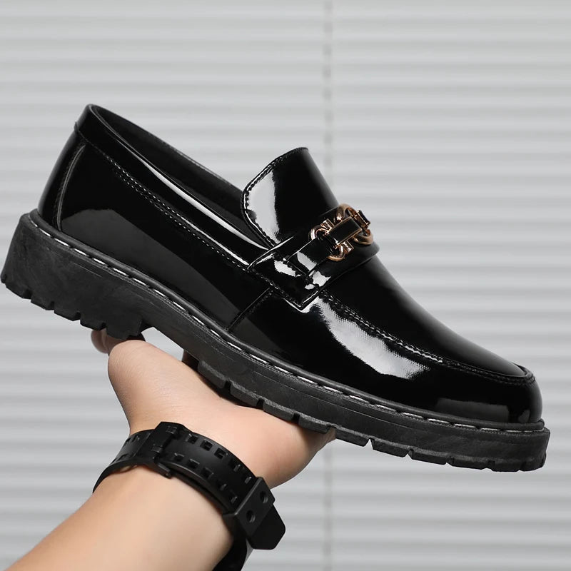 Men’s Horse Buckle Casual Loafers – Black Business Style