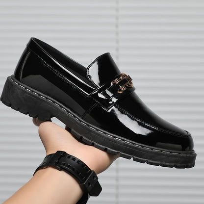Men’s Horse Buckle Casual Loafers – Black Business Style