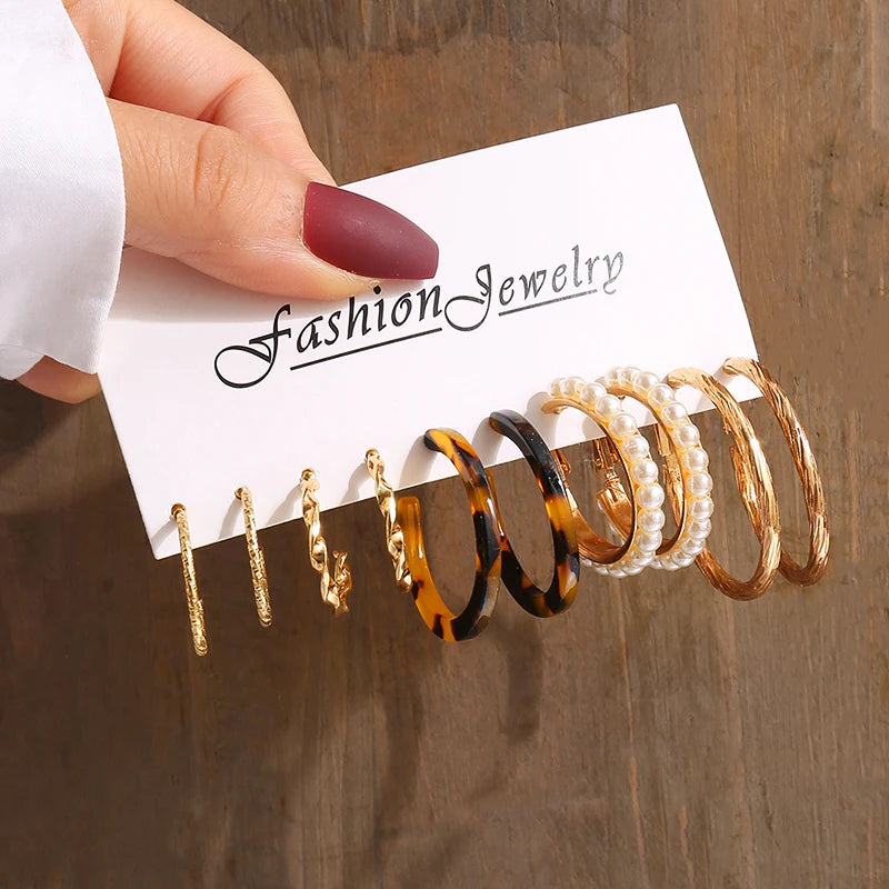 Square & Round Pearl Drop Earrings – Vintage Gold Fashion Jewelry Set