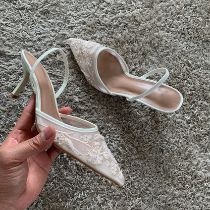 ELEGANT MESH EMBROIDERED SUMMER SLINGBACK HEELS
