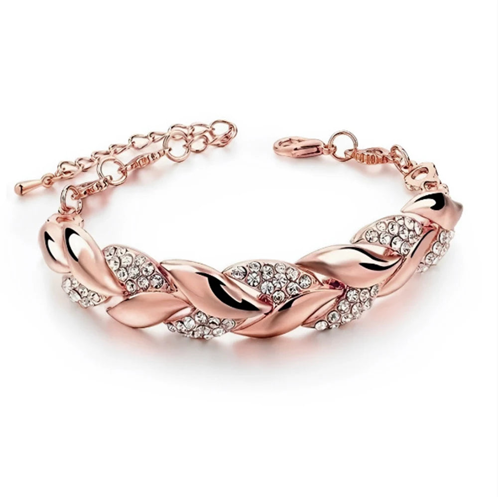 Minimal Luxury Leaf Bracelet – Shiny Crystal Charm Women Accessory