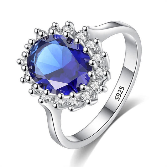 Sparkling Blue Zircon Engagement Ring – Classic Round Cut Women Jewelry