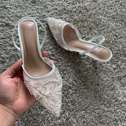 ELEGANT MESH EMBROIDERED SUMMER SLINGBACK HEELS