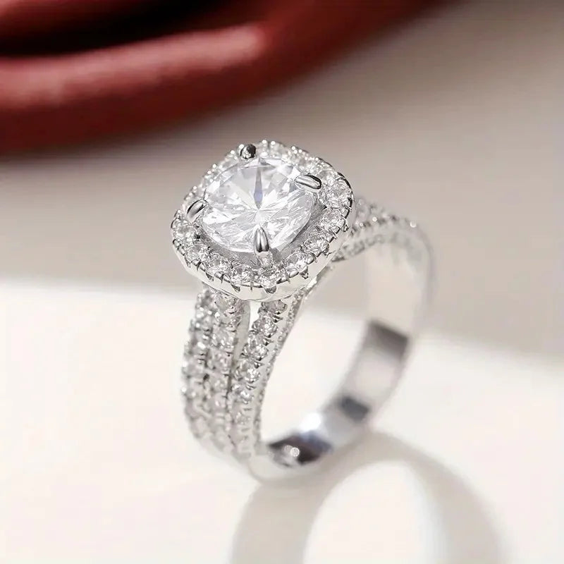 Classic Light Luxury Moissanite Ring – Square Cut Sterling Silver Women’s Jewelry
