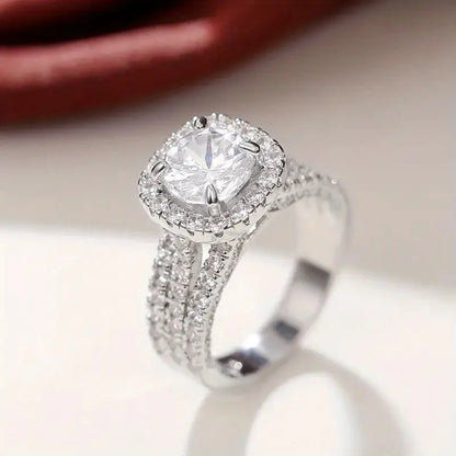 Classic Light Luxury Moissanite Ring – Square Cut Sterling Silver Women’s Jewelry