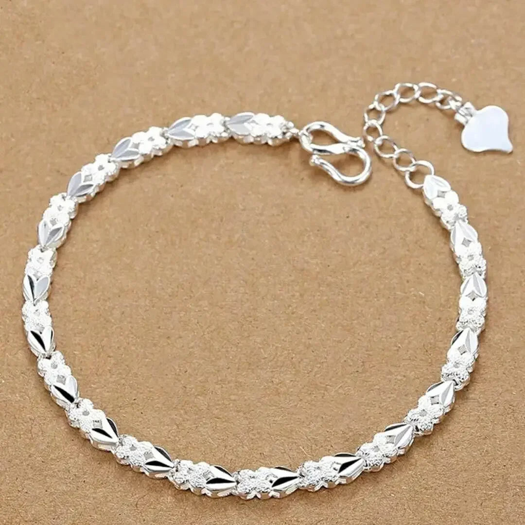 Elegant 925 Sterling Silver Charm Bracelet with Polished Geometric Design