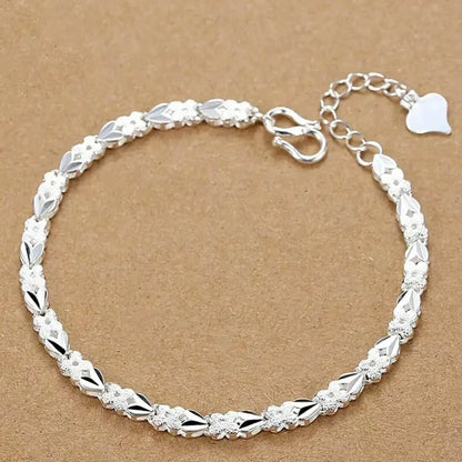 Elegant 925 Sterling Silver Charm Bracelet with Polished Geometric Design