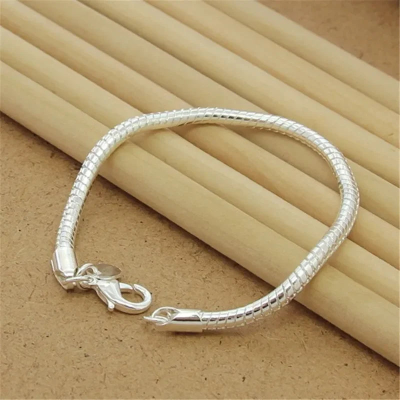 Elegant 925 Sterling Silver Charm Bracelet with Polished Geometric Design