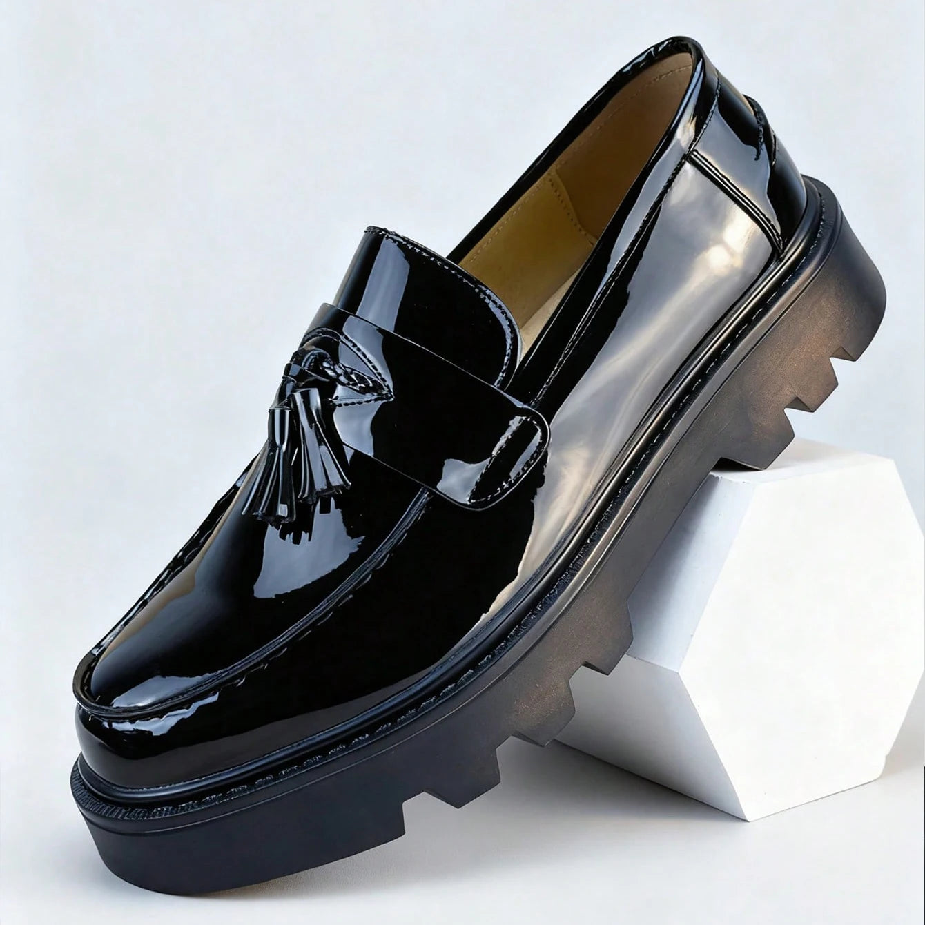 Elegant Gloss Finish Thick Sole Formal Loafers for Men