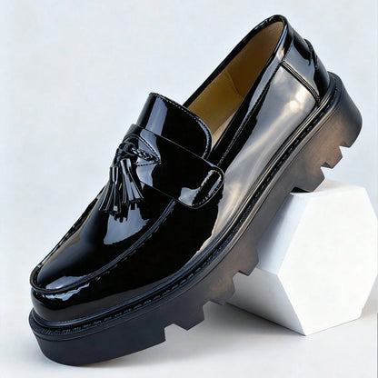 Elegant Gloss Finish Thick Sole Formal Loafers for Men