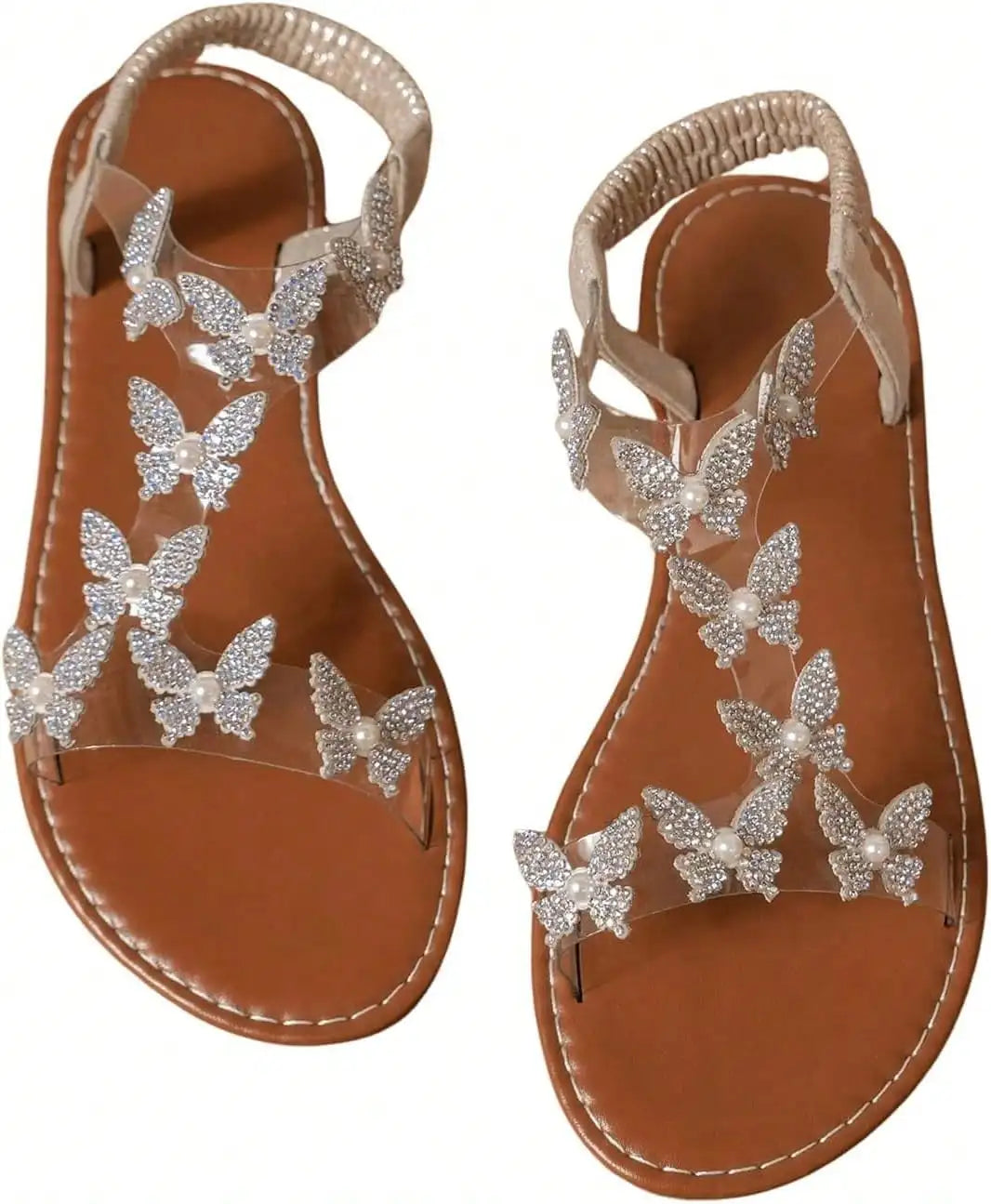 Sparkling Butterfly Clear Strap Flat Sandals for Elegant Summer Looks