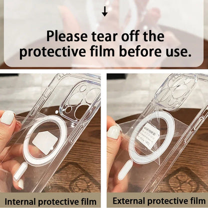 MagSafe Transparent Shockproof Magnetic Phone Case – Wireless Charging PC Cover
