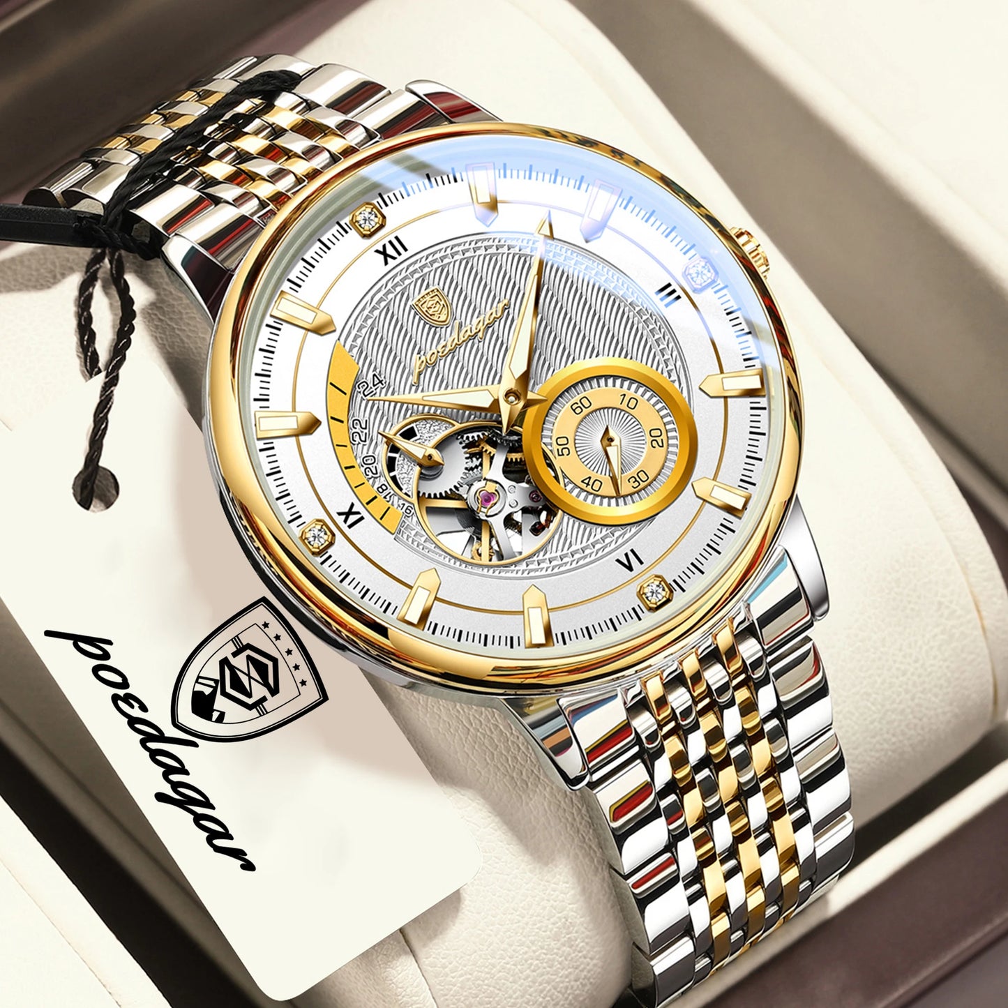 Luxury Skeleton Automatic Watch – Stainless Steel Luminous Design