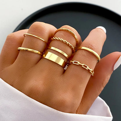 Gold Tone Elegant Vintage Ring Collection with Artistic Hollow Geometric Designs