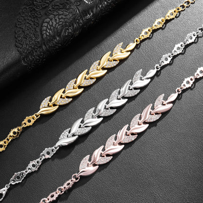 Minimal Luxury Leaf Bracelet – Shiny Crystal Charm Women Accessory