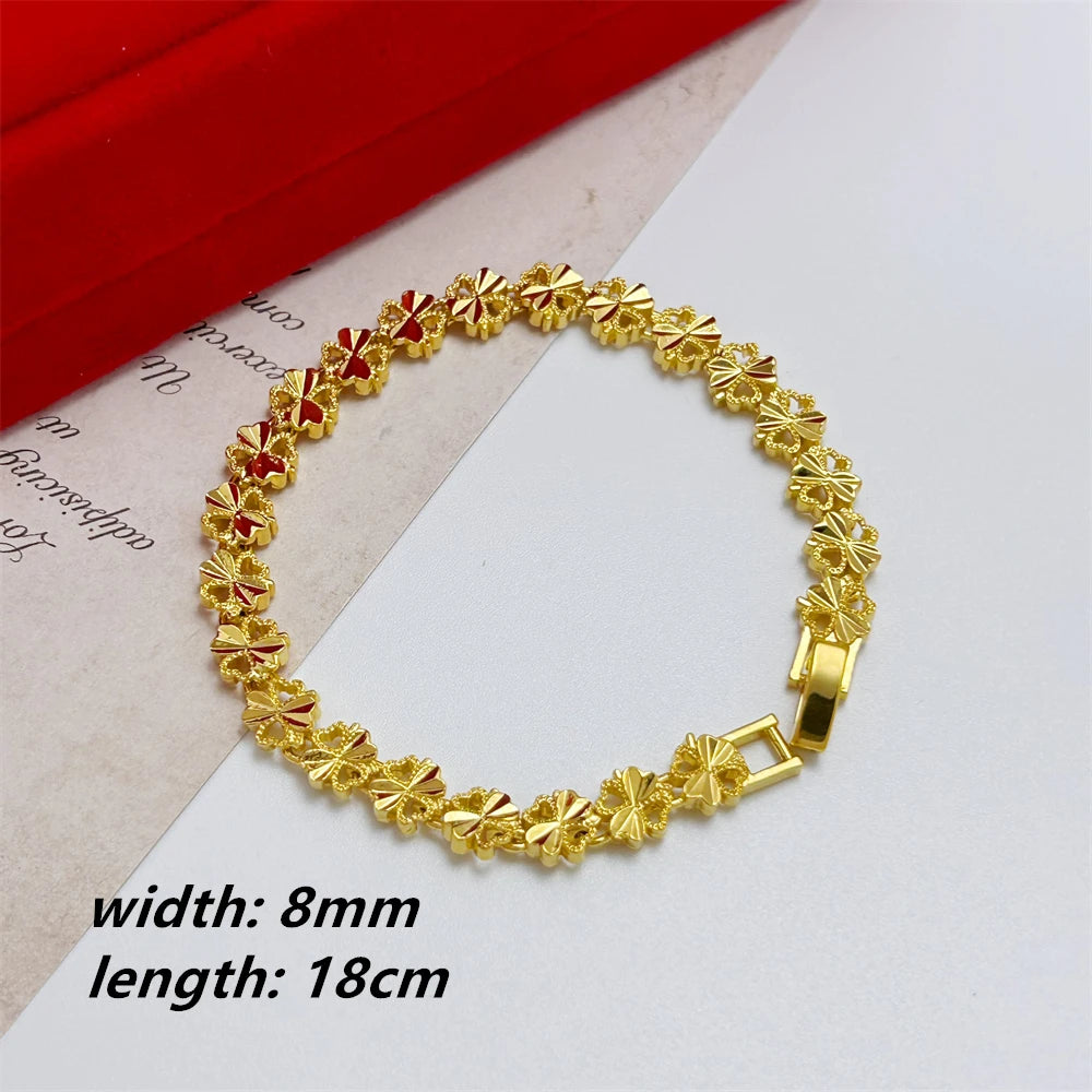 Elegant Crown & Heart Charm Bracelet – Gold Stainless Steel Wide Chain Wristwear