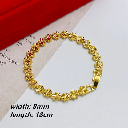 Elegant Crown & Heart Charm Bracelet – Gold Stainless Steel Wide Chain Wristwear