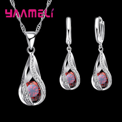 Women’s CZ Pendant Jewelry Collection – Elegant 925 Silver-Plated Gift Set