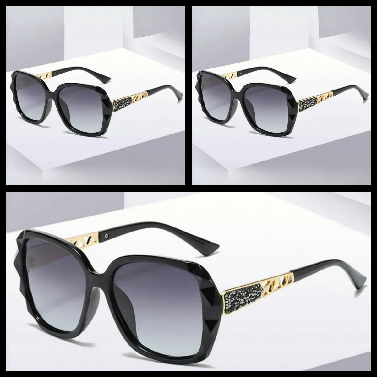 Elegant UV Protection Sunglasses with Sparkling Diamond-Inspired Finish