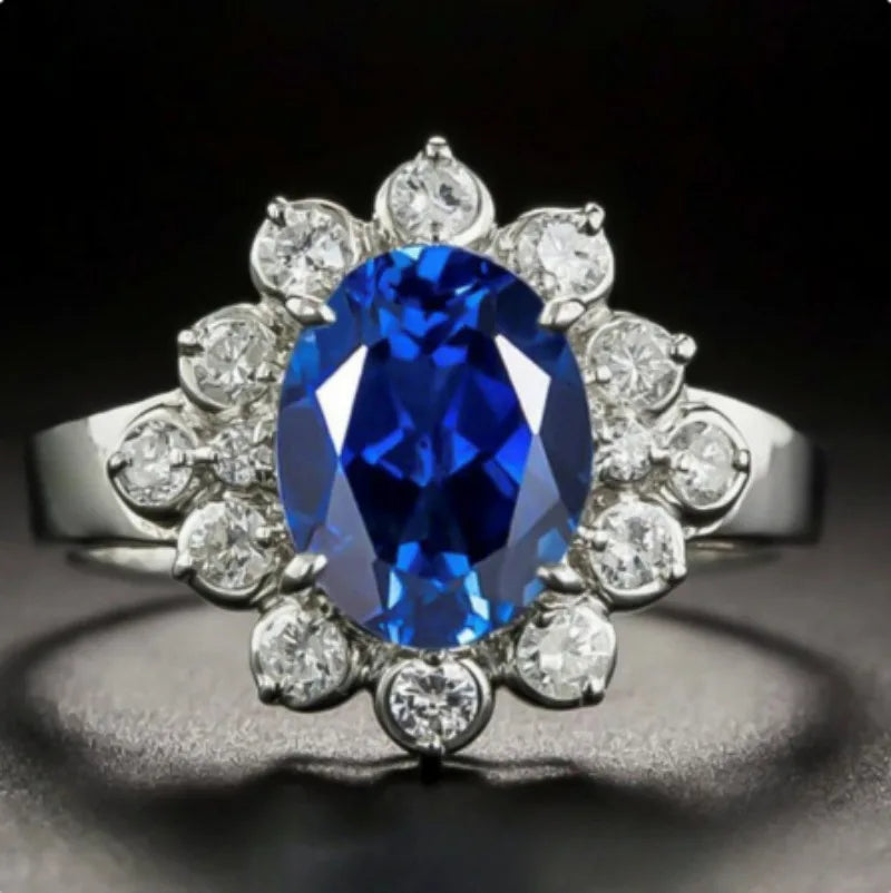 Sparkling Blue Zircon Engagement Ring – Classic Round Cut Women Jewelry