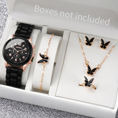Women’s Fashion Quartz Watch Set – Silicone Strap Jewelry Gift Collection