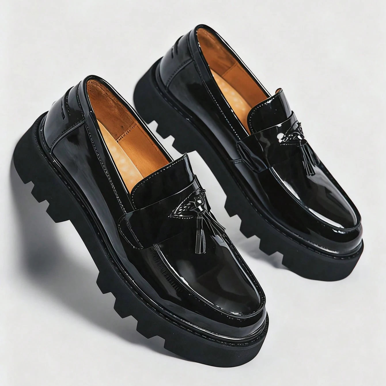 Elegant Gloss Finish Thick Sole Formal Loafers for Men