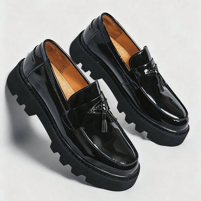 Elegant Gloss Finish Thick Sole Formal Loafers for Men