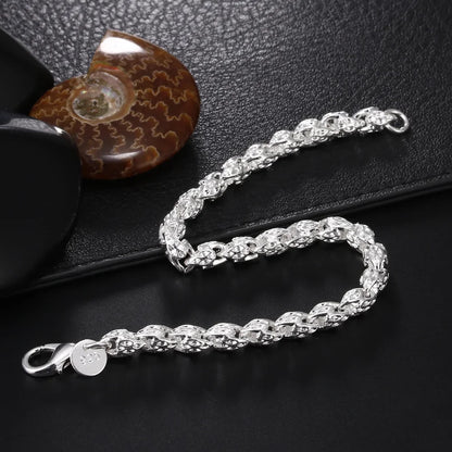 Elegant 925 Sterling Silver Charm Bracelet with Polished Geometric Design