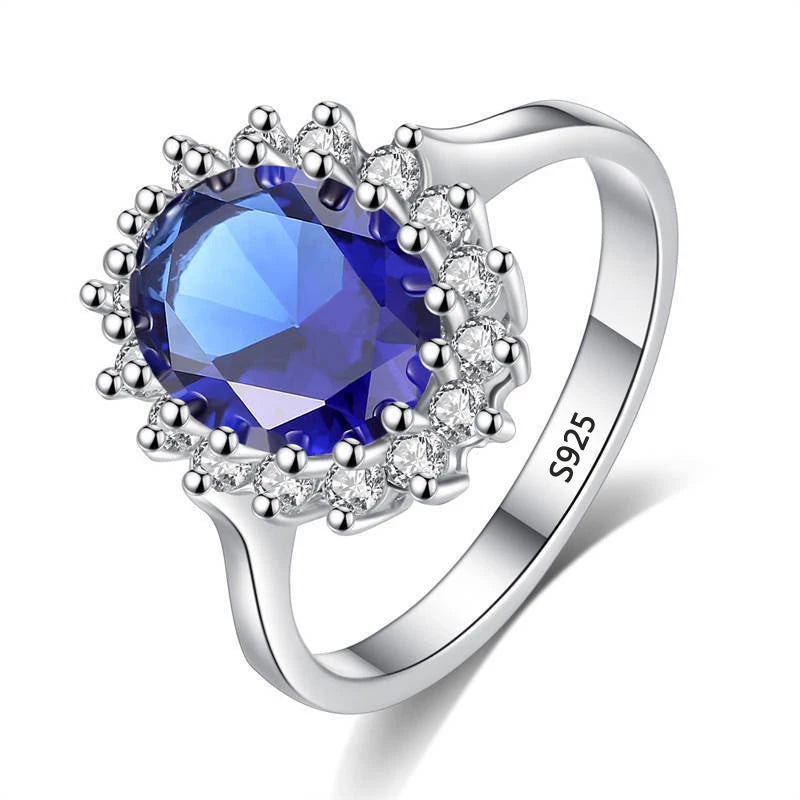 Sparkling Blue Zircon Engagement Ring – Classic Round Cut Women Jewelry