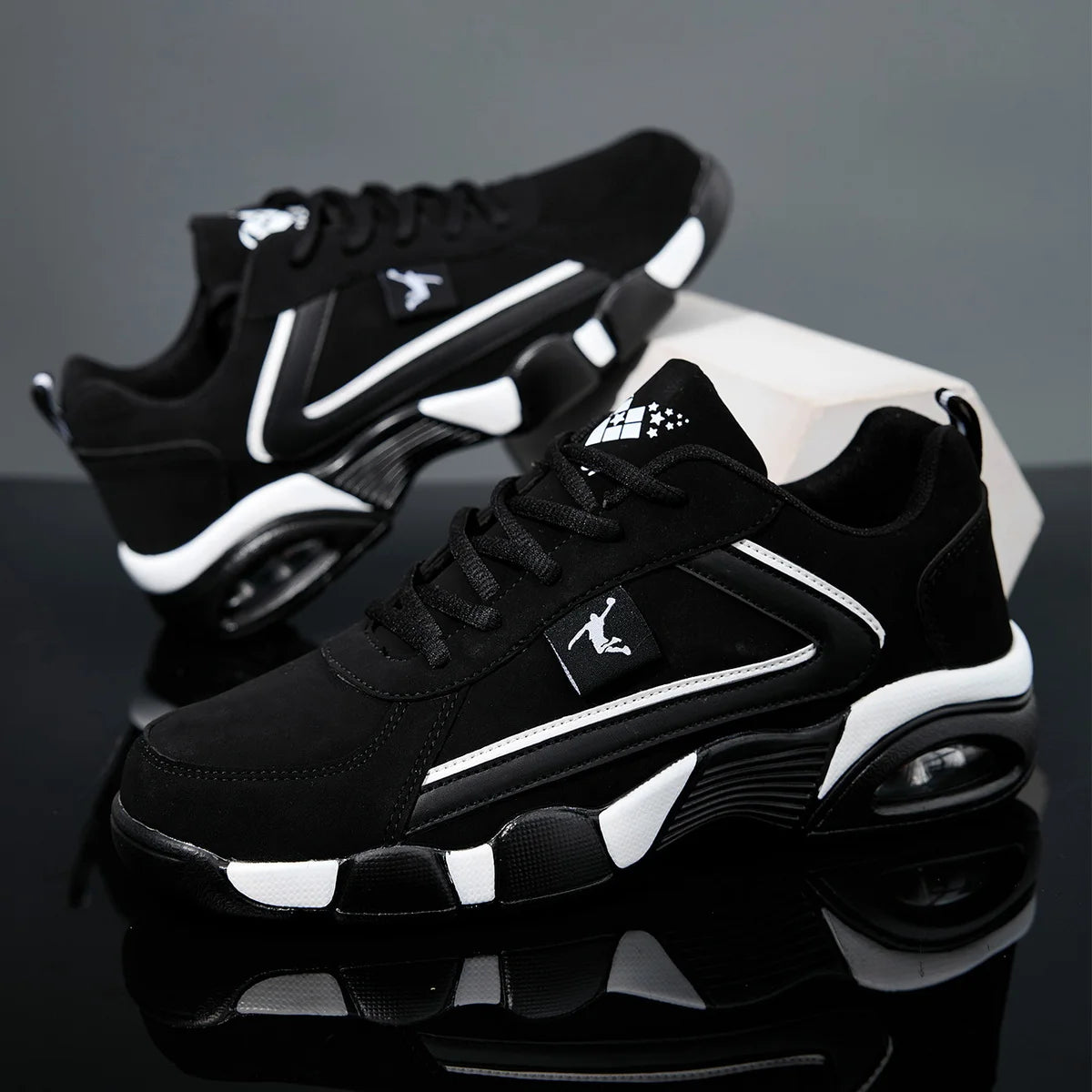 Men’s Air Cushion Casual Sneakers – Breathable Mesh & PU Sports Shoes