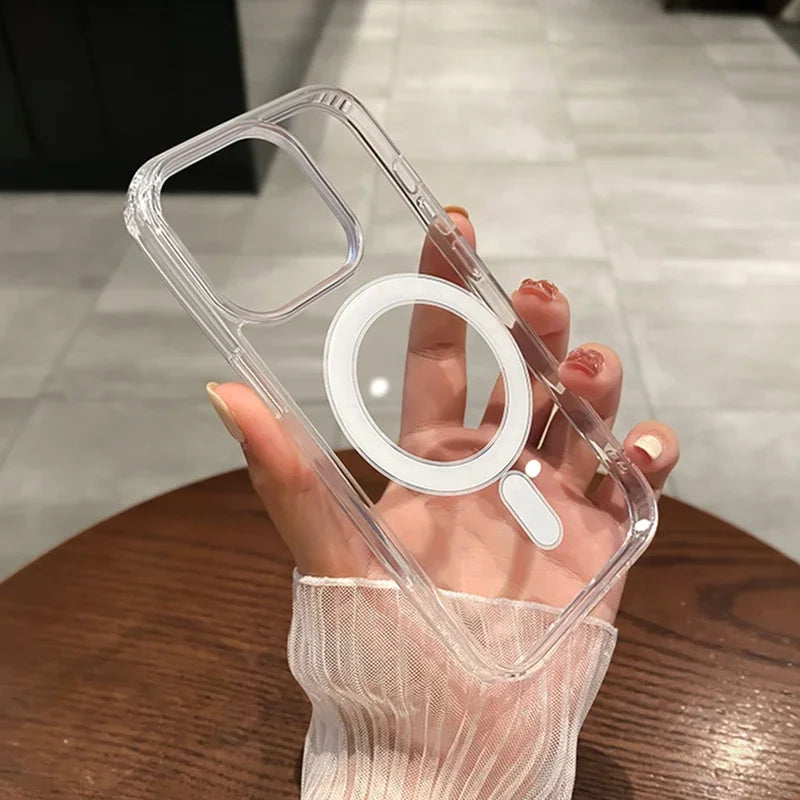 MagSafe Transparent Shockproof Magnetic Phone Case – Wireless Charging PC Cover
