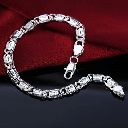 Elegant 925 Sterling Silver Charm Bracelet with Polished Geometric Design