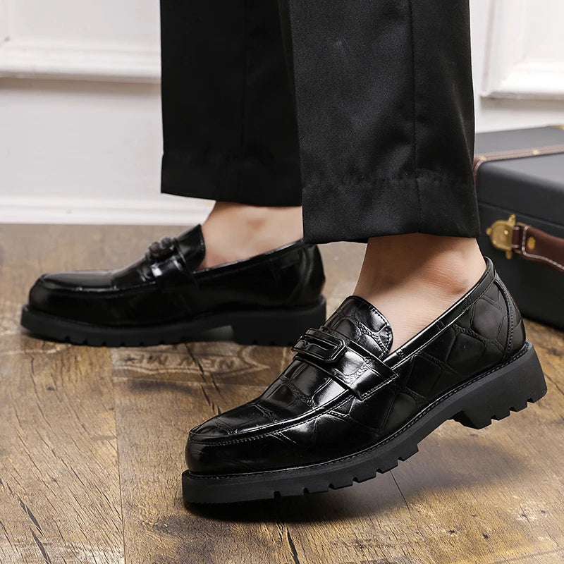 Minimalist Thick Sole Leather Shoes for Men – Height Boost Casual Style