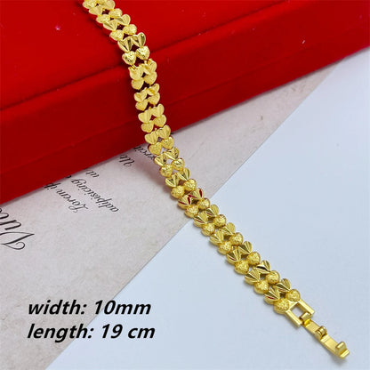 Elegant Crown & Heart Charm Bracelet – Gold Stainless Steel Wide Chain Wristwear