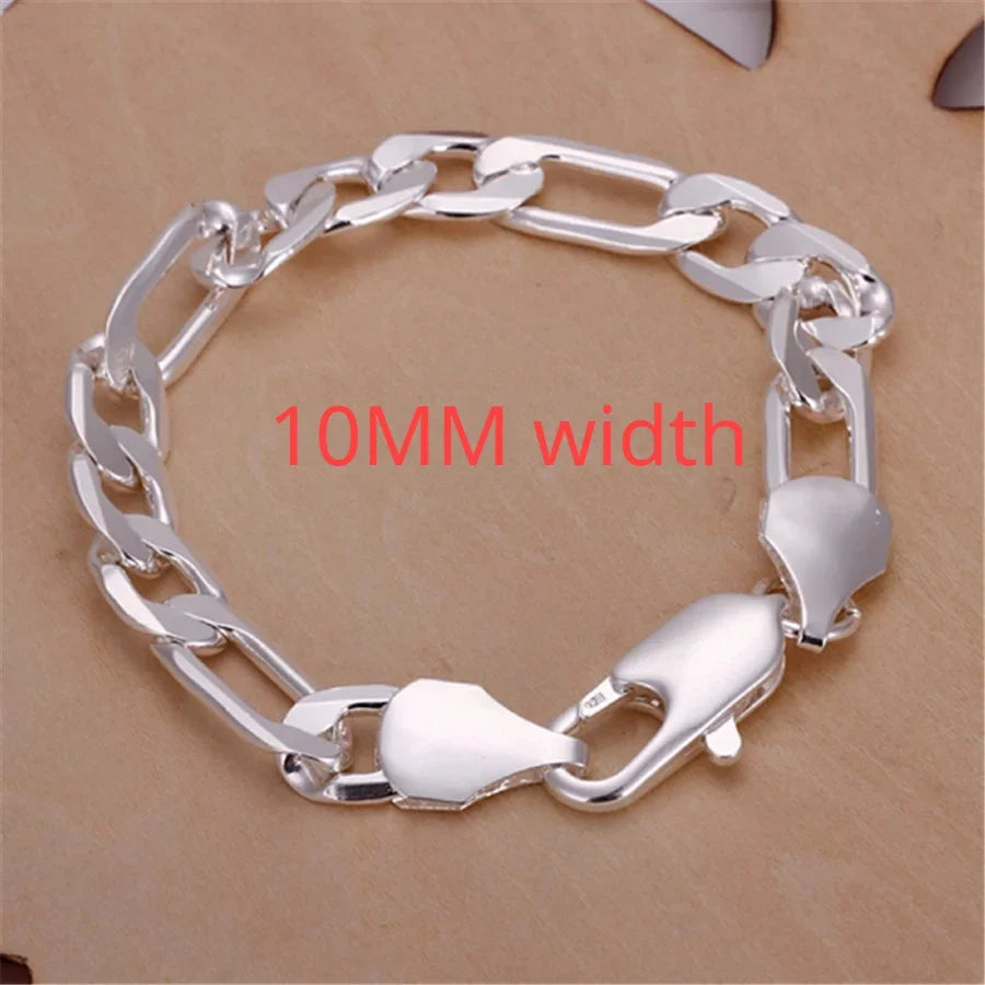 Elegant 925 Sterling Silver Charm Bracelet with Polished Geometric Design